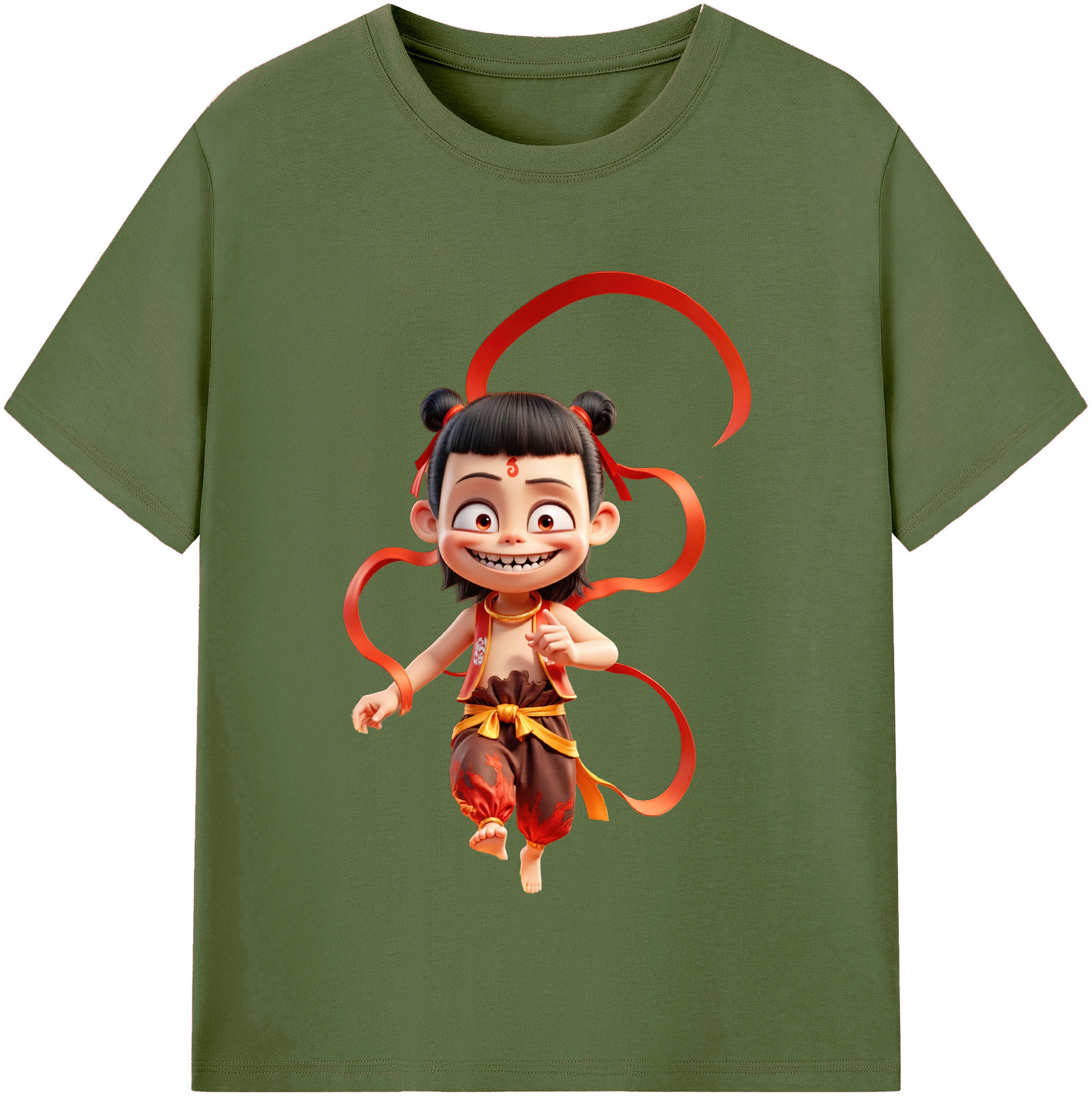 （画像用） Ne Zha 2 ナタ 魔童の大暴れ 綿100％半袖Tシャツ（フロントプリント）